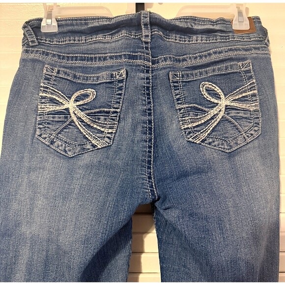 Y2K Wallflower Heavy Contrast Stitch Embroidered Pocket Bling Bootcut Jeans 13 - Picture 5 of 12